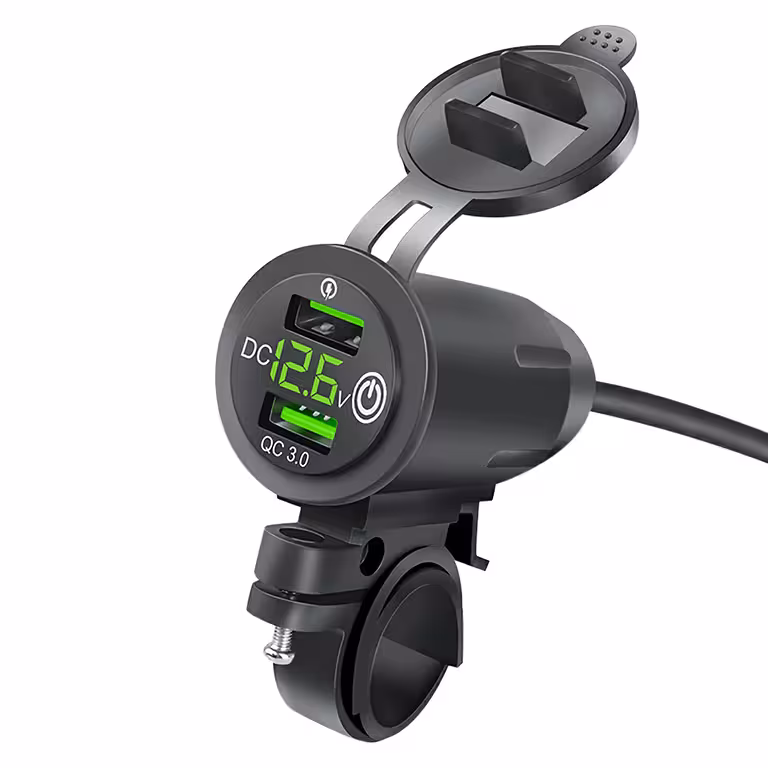 Caricatore USB per telefono con voltmetro, QC 3.0 – Presa moto per ricarica rapida