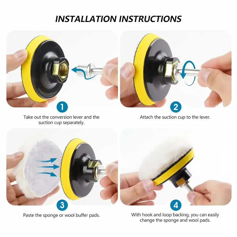 Immagine installazione corretta tamponi polish su trapano con adattatore