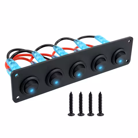 Pannello 5 interruttori ON/OFF auto con LED blu 12V/24V