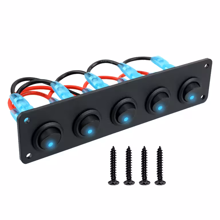 Pannello 5 interruttori ON/OFF auto con LED blu 12V/24V