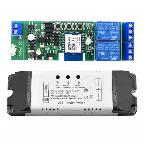Modulo relè intelligente WiFi 2 canali 5V–24V compatibile Tuya Smart Life