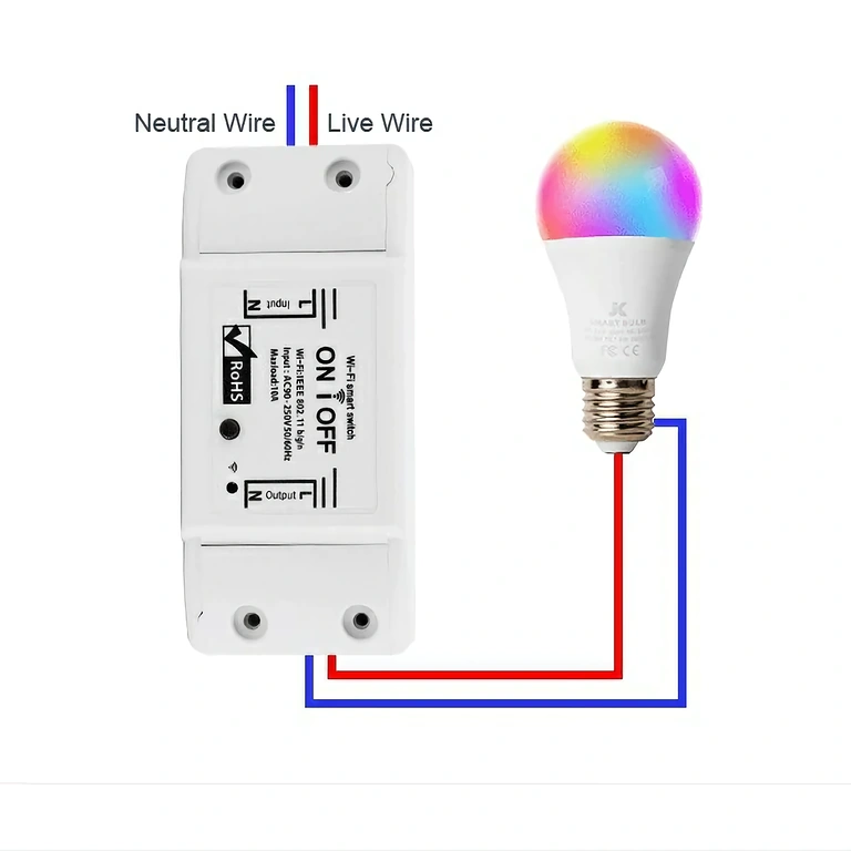 Schema elettrico e istruzioni cablaggio relè smart a 1 canale