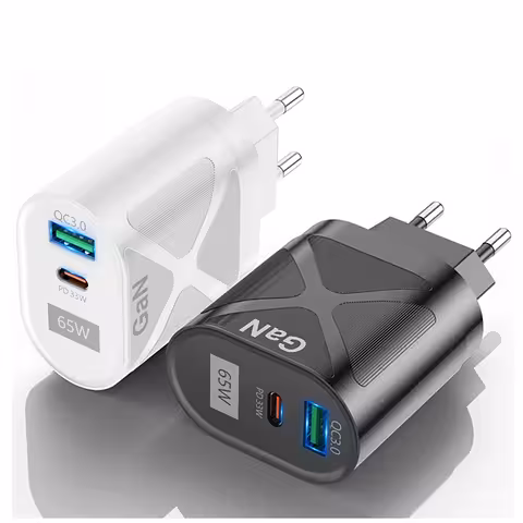 Caricabatterie per Telefono e Tablet 65W GaN USB-C & USB-A – Fast Charger PD QC per iPhone, Samsung, Android