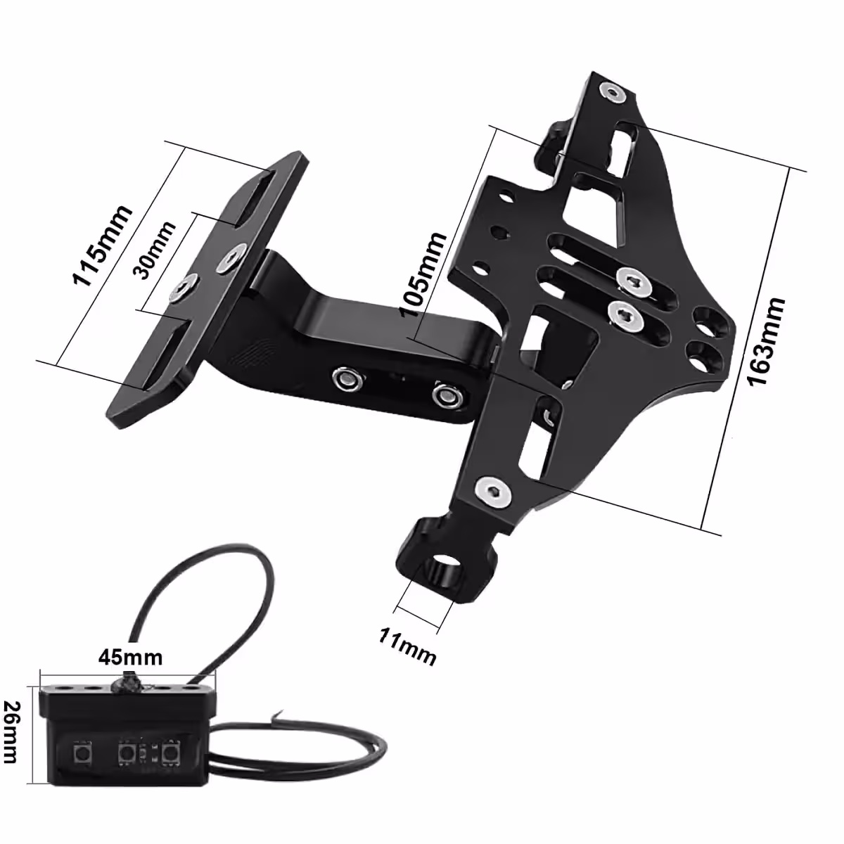 Supporto posteriore per targa moto con luce LED inclusa