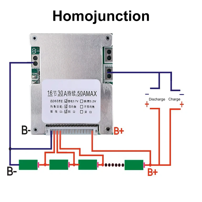 Schema di collegamento BMS 16S 60V 40A