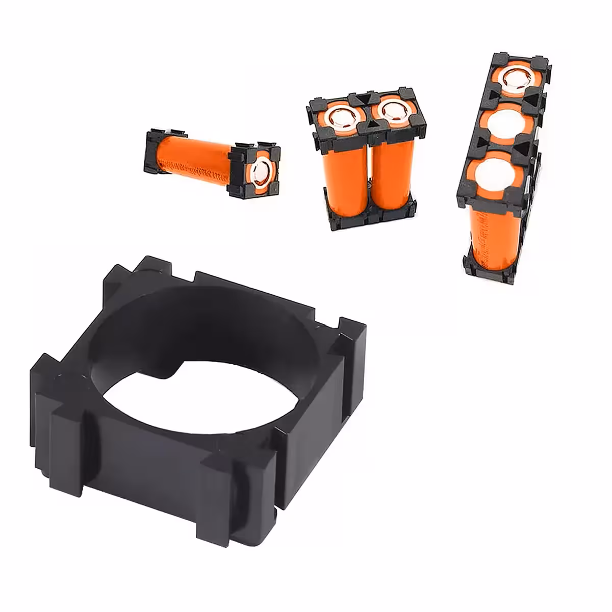 Dettaglio close-up di un supporto modulare per cella 18650