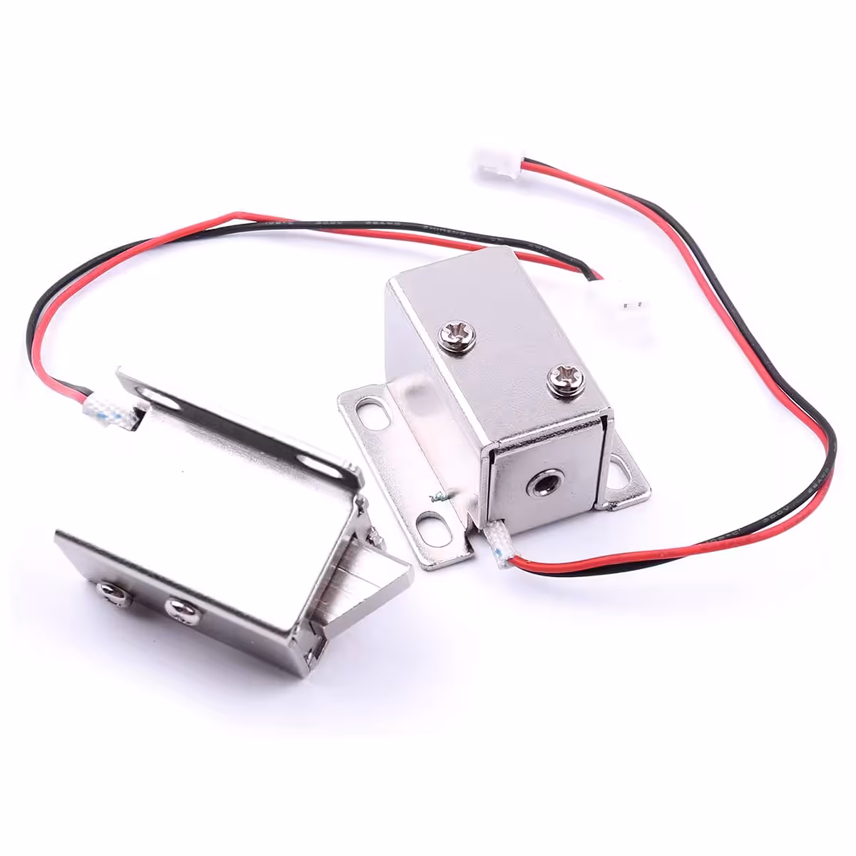 Due serrature elettromagnetiche 12V presentate frontalmente