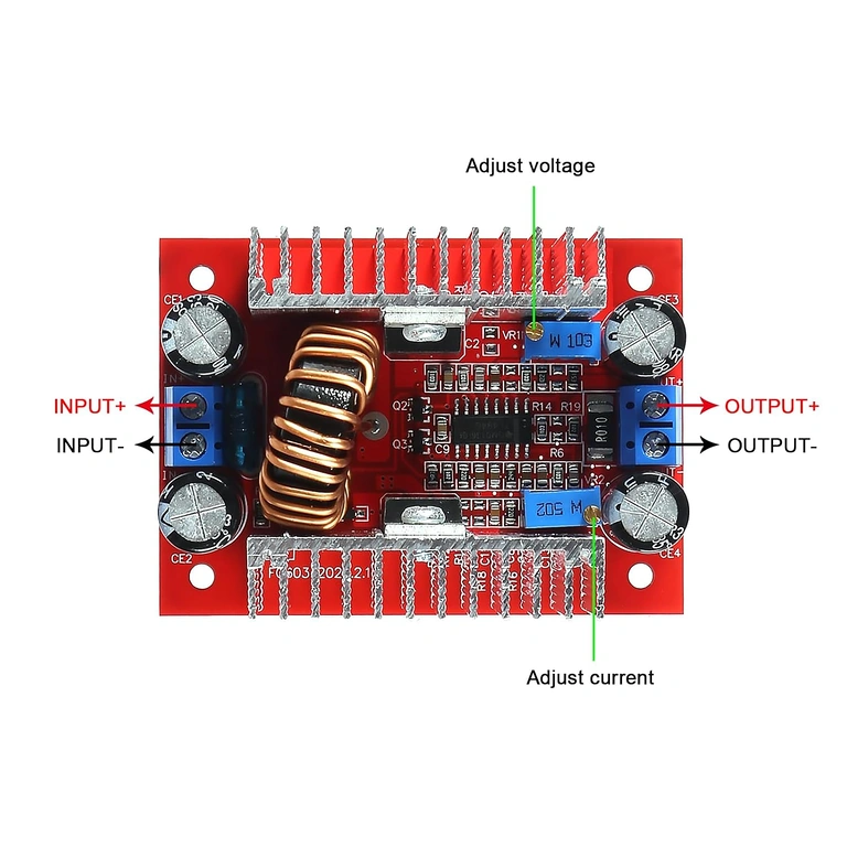 Schema dettagliato dei collegamenti dei cavi al modulo Step-up Boost DC 400W
