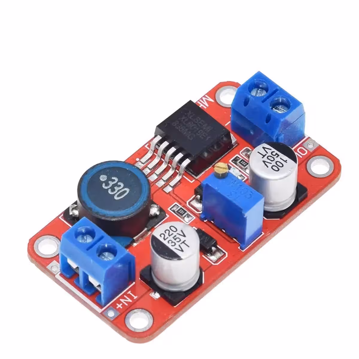 Modulo XL6019 DC-DC Boost Converter, vista frontale chiara per valutazione dettagliata del design