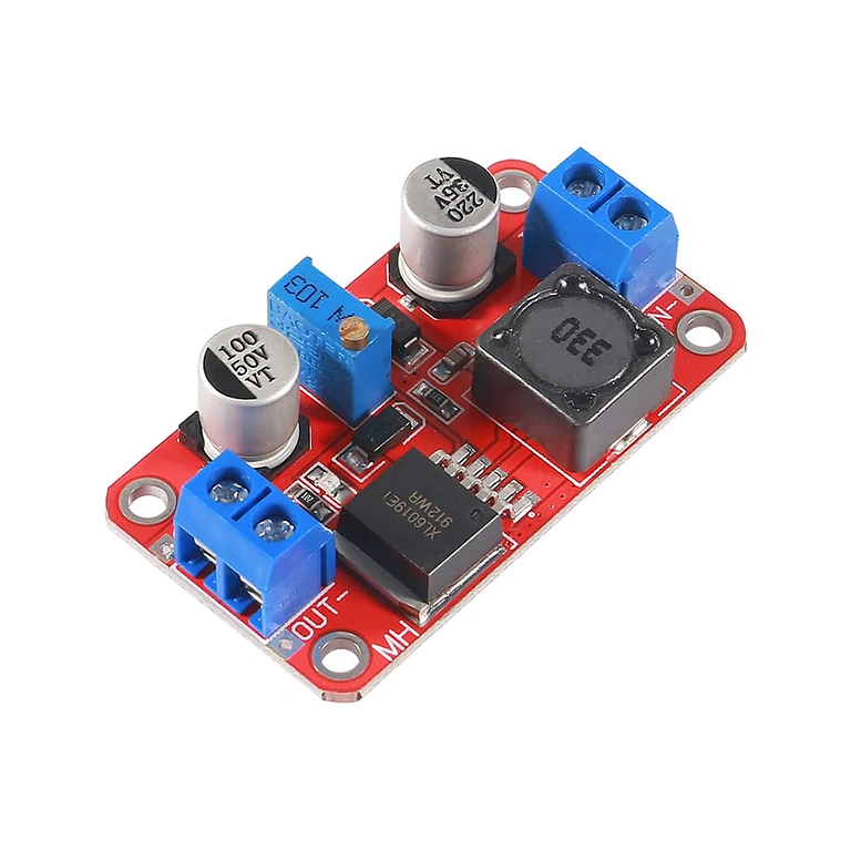 Modulo XL6019 DC-DC Boost Converter – vista laterale (Angolo 2) Modulo XL6019 DC-DC Boost Converter visto lateralmente, offrendo un’altra prospettiva su dimensioni e struttura