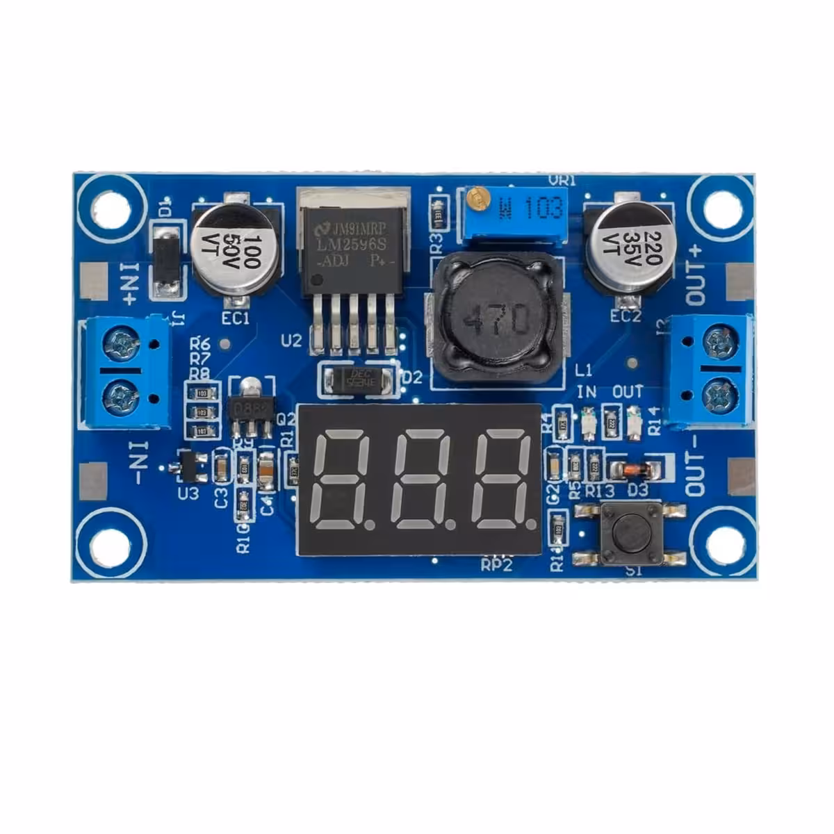 Modulo step-down LM2596 con display – vista frontale