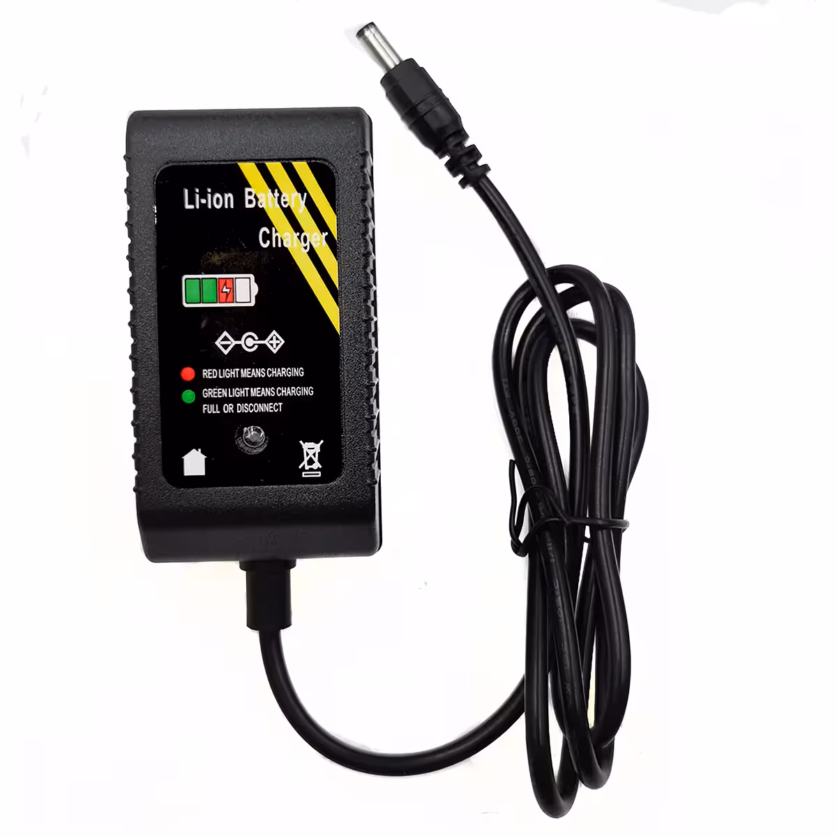 Caricabatterie Li-Ion 16.8V 2A – vista dall’alto completa, adatto per batterie 14.4V Li-Ion e utensili portatili