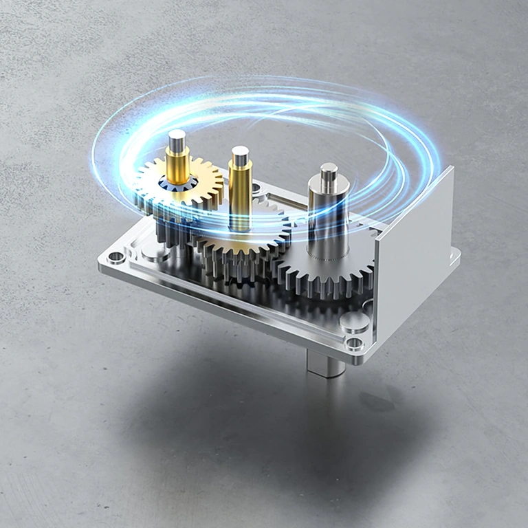 Immagine del motore con riduttore a vite senza fine montato in un attuatore o sistema automatizzato