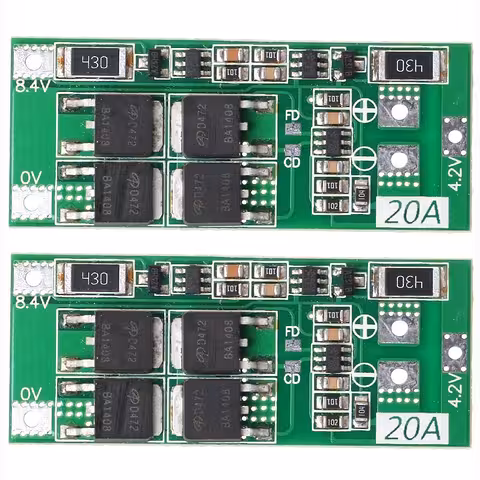 Set 2 Pezzi – Modulo BMS 2S 20A 7,4V con Bilanciamento – Schema Incluso