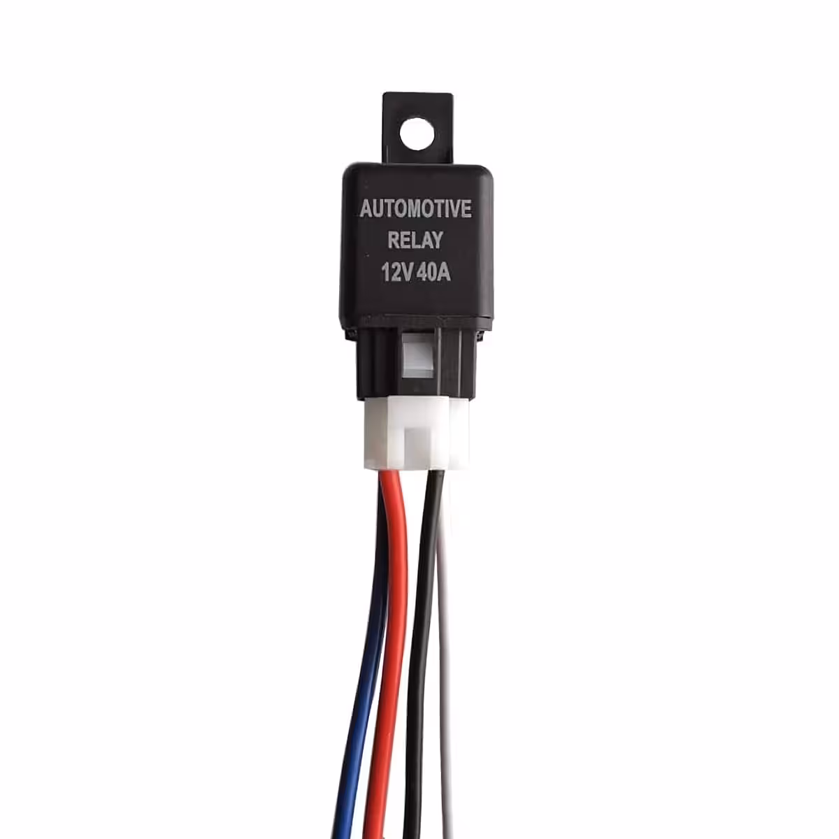 Relè auto 12V 4 pin 40A con base – vista frontale chiara