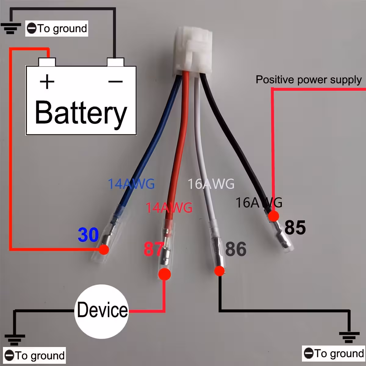 Schema di cablaggio per relè auto 12V 4 pin 40A