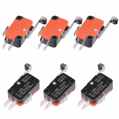 Set 6 Pezzi – Finecorsa con Rullo e Leva Lunga (Endstop) – Microinterruttore Industriale 15A per AC/DC