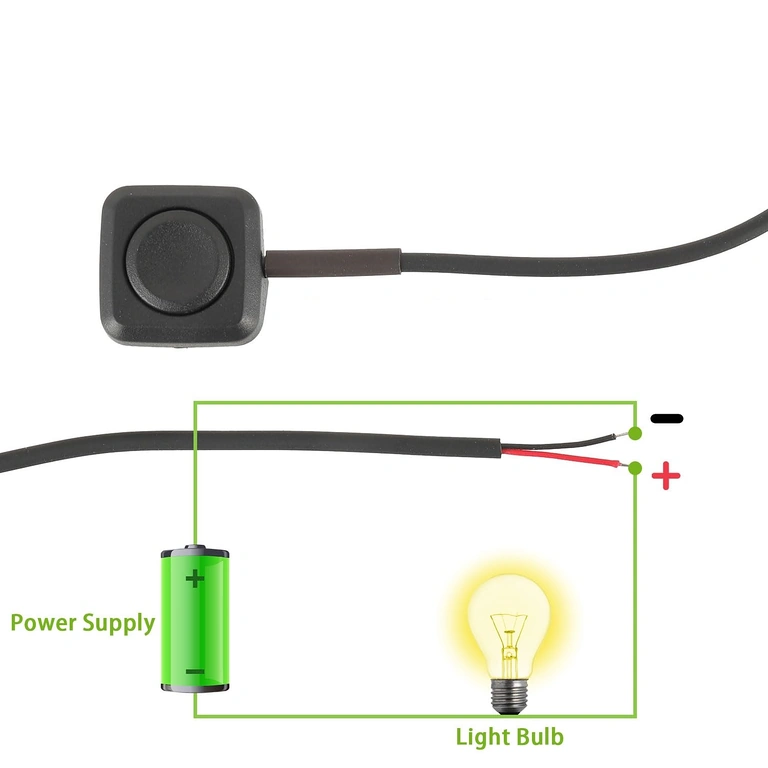Schema collegamento: rosso = positivo, nero = negativo