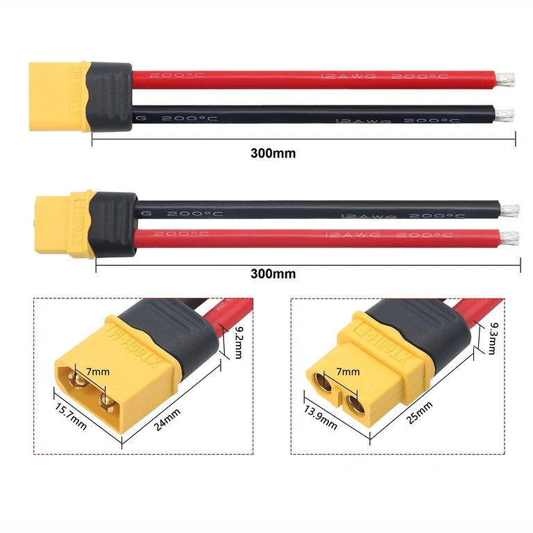 Dimensioni connettore XT60 Schema dimensioni connettore XT60 femmina e maschio