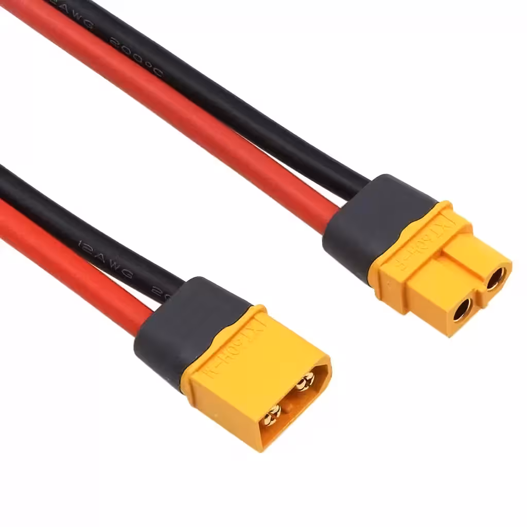 Vista frontale coppia connettori XT60 con cavo 12AWG