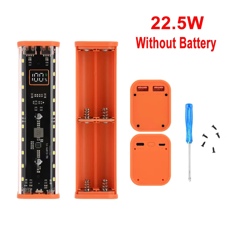 Scocca power bank 18650 con porte USB e Type-C