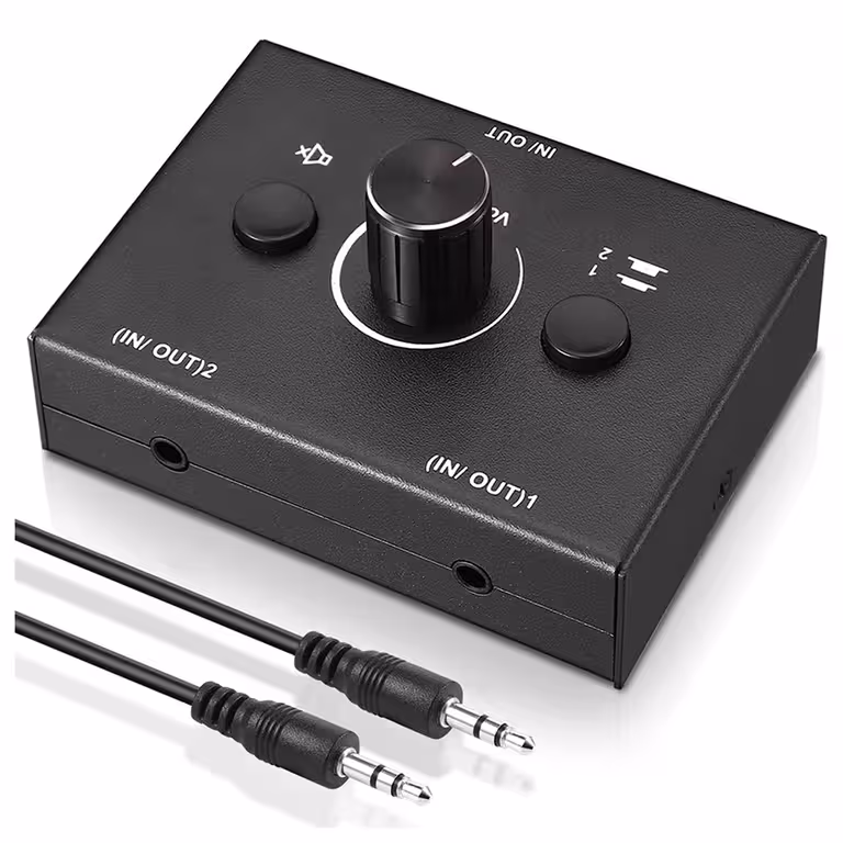 Interruttore Audio Stereo HiFi – Audio Switcher con Selettore Sorgenti, Segnale Altoparlanti e Splitter RCA/Jack 3,5 mm